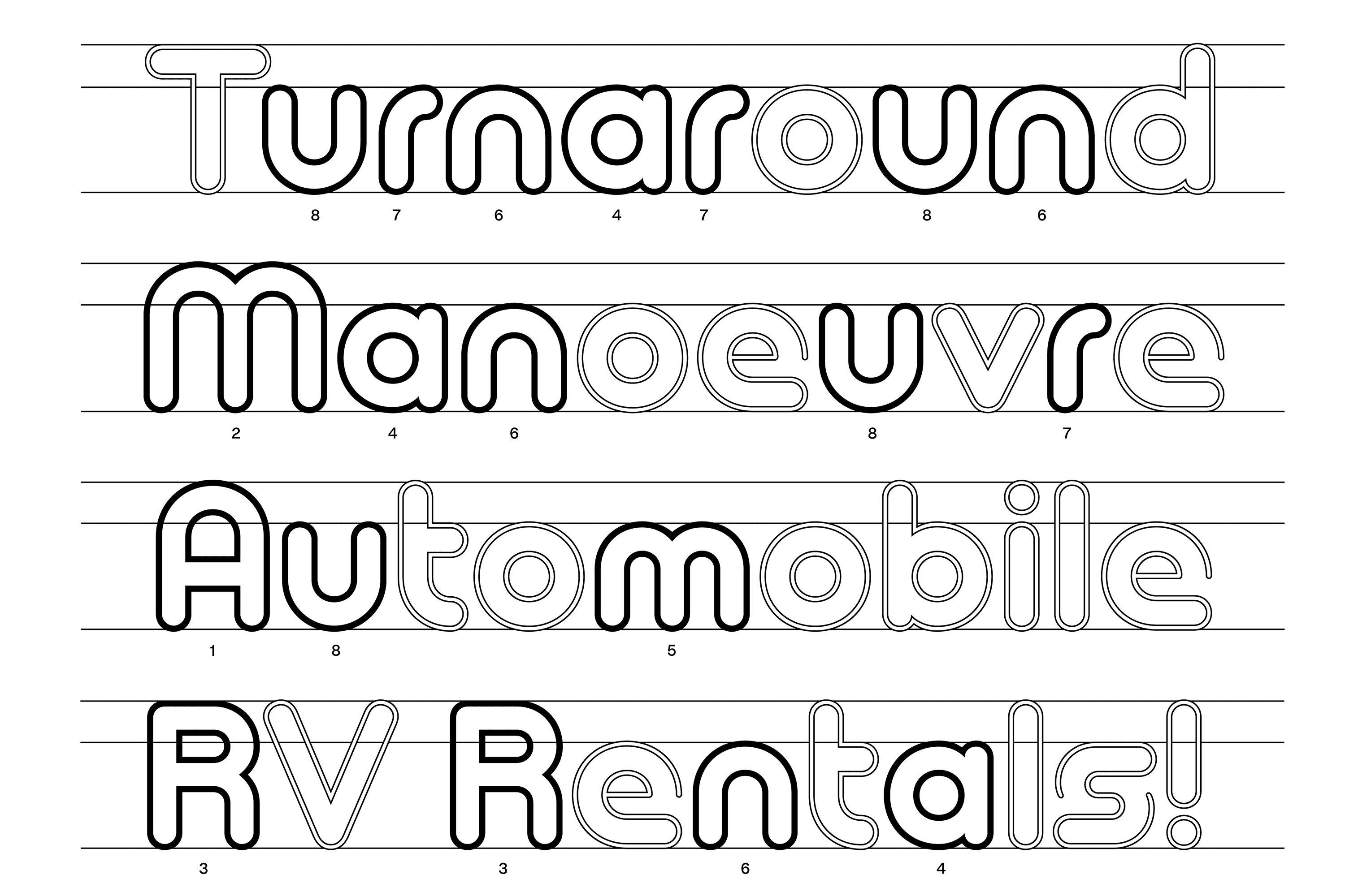 Additional levels of customization are available through a ‘soft’ stylistic alternate set, including alt forms for ‘A’ ‘R’ ‘M’ ‘m’ ’n’ ‘a’ ‘r’ ‘u’ and ’t’ &ndash; these kawaii-like alternate forms would feel at home on translucent consoles, and early aughts optimism.