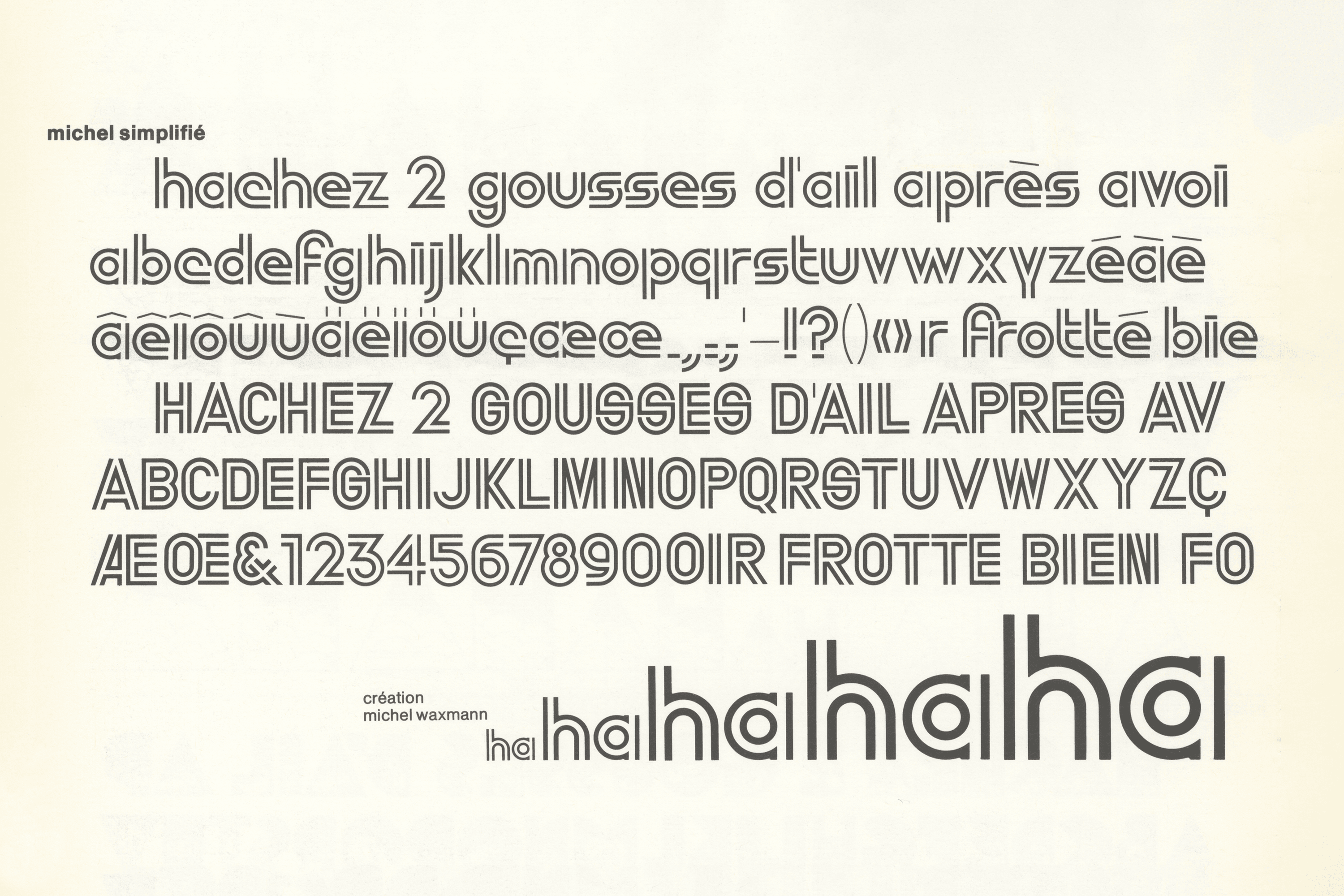 The geometry behind michel simplifi&eacute;, found in Albert Hollenstein’s, Phototypo Catalogue Antiques, 1973, was a great source of inspiration. Image courtesy: Personal archive.