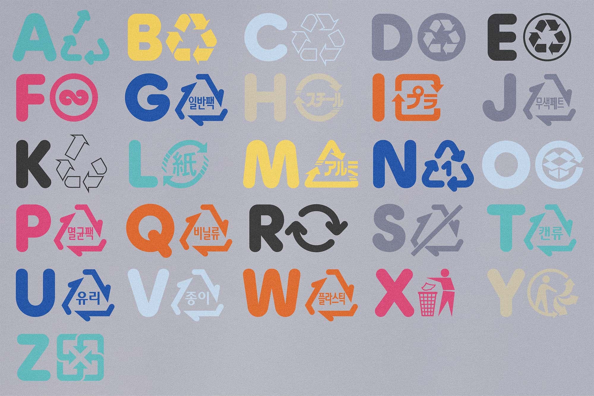 A-Z of recycling. Staying true to its name, Plastik OTF files contains selection of most widely used global recycling symobls from around the globe.