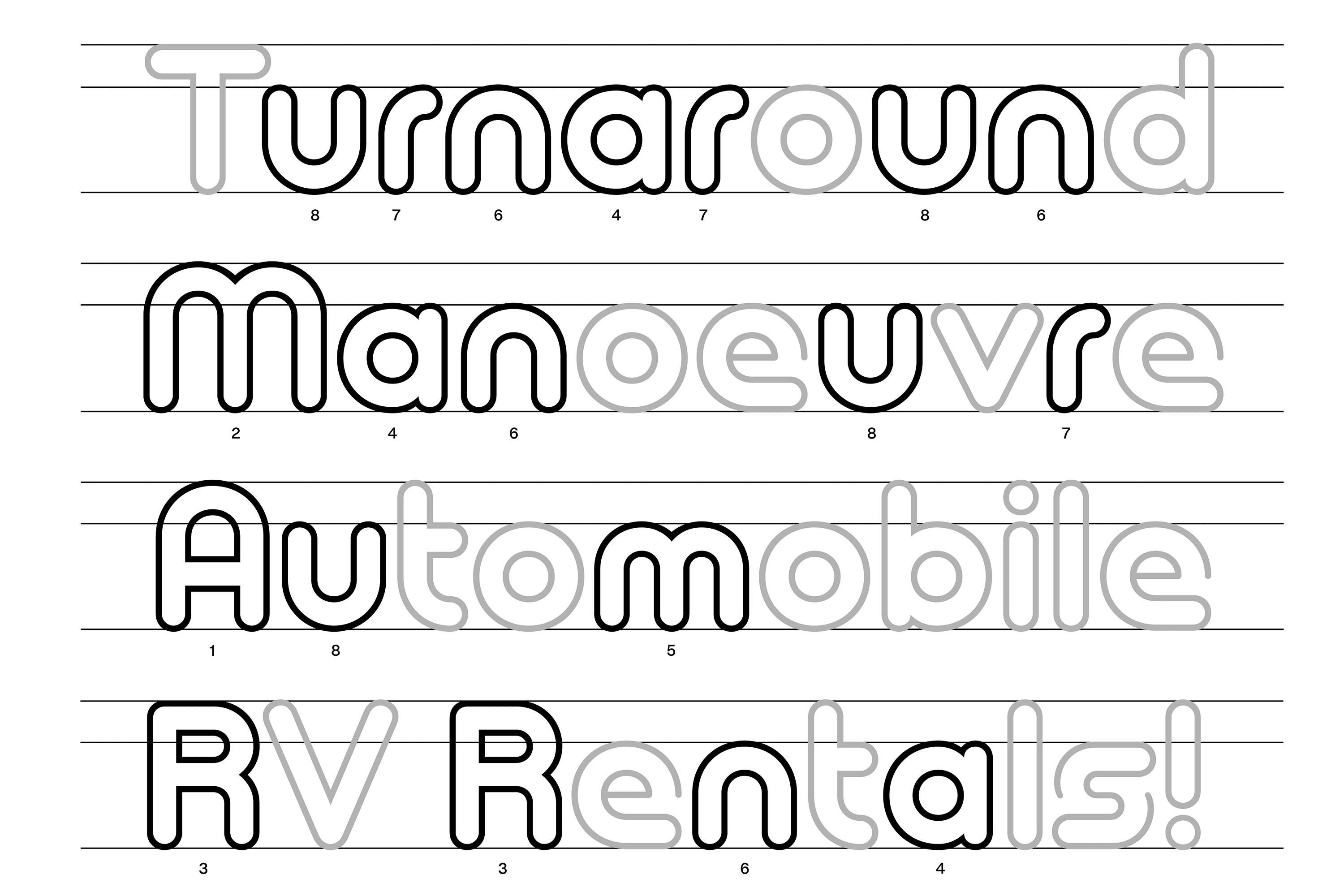 Additional levels of customization are available through a ‘soft’ stylistic alternate set, including alt forms for ‘A’ ‘R’ ‘M’ ‘m’ ’n’ ‘a’ ‘r’ ‘u’ and ‘t’ – these kawaii-like alternate forms would feel at home on translucent consoles and in early-noughties optimism.