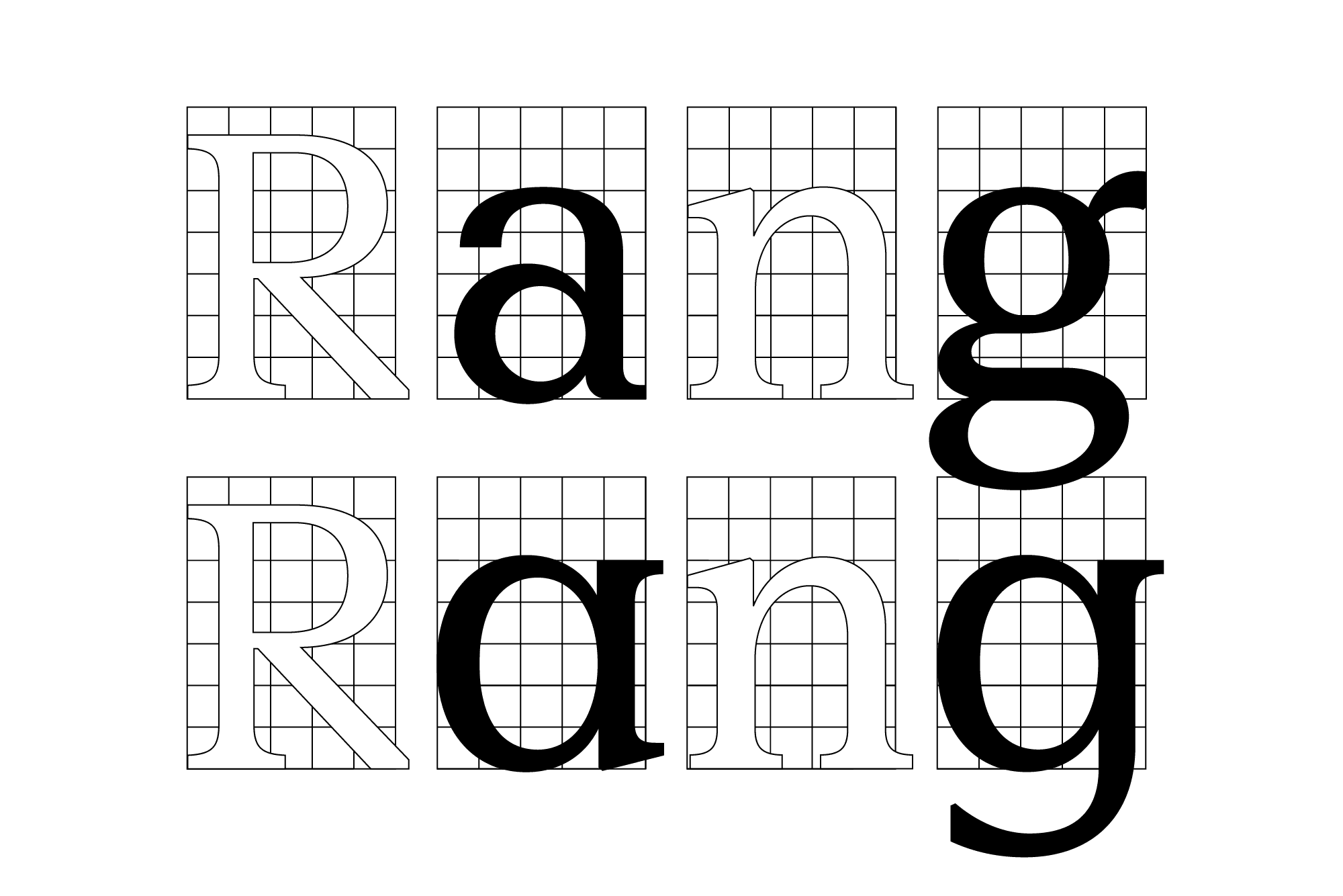 The interchanging letter shapes serve as a reference to the postmodern idea of recombination. Rhetoriks alternates follow a logical system yet disruptively break the respective genre boundaries of sans and serif.
