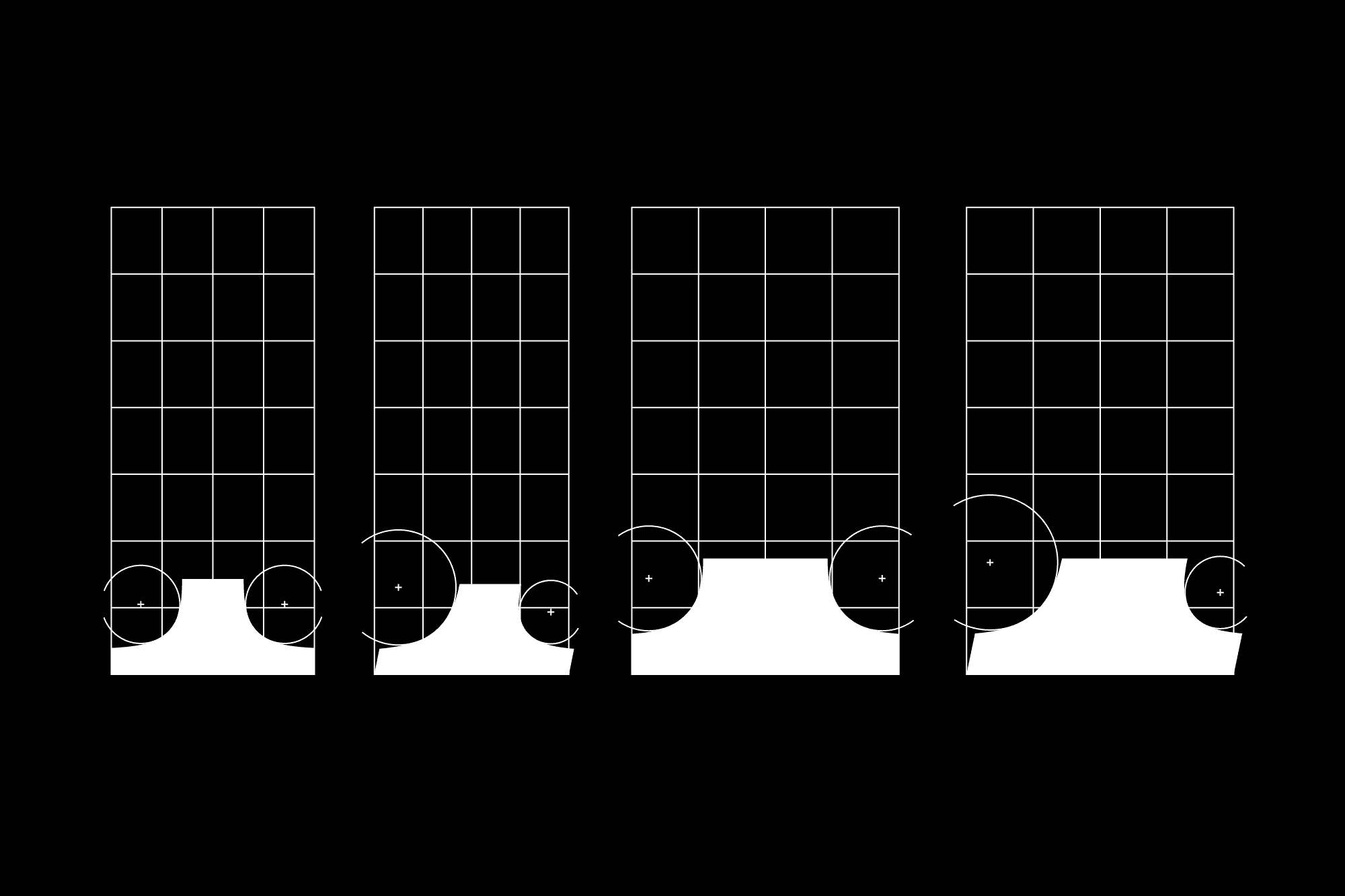 The serifs of both the upright and italic are constructed geometrically. Instead of skewing the circles, they change in size to give the impression of narrowness and width.