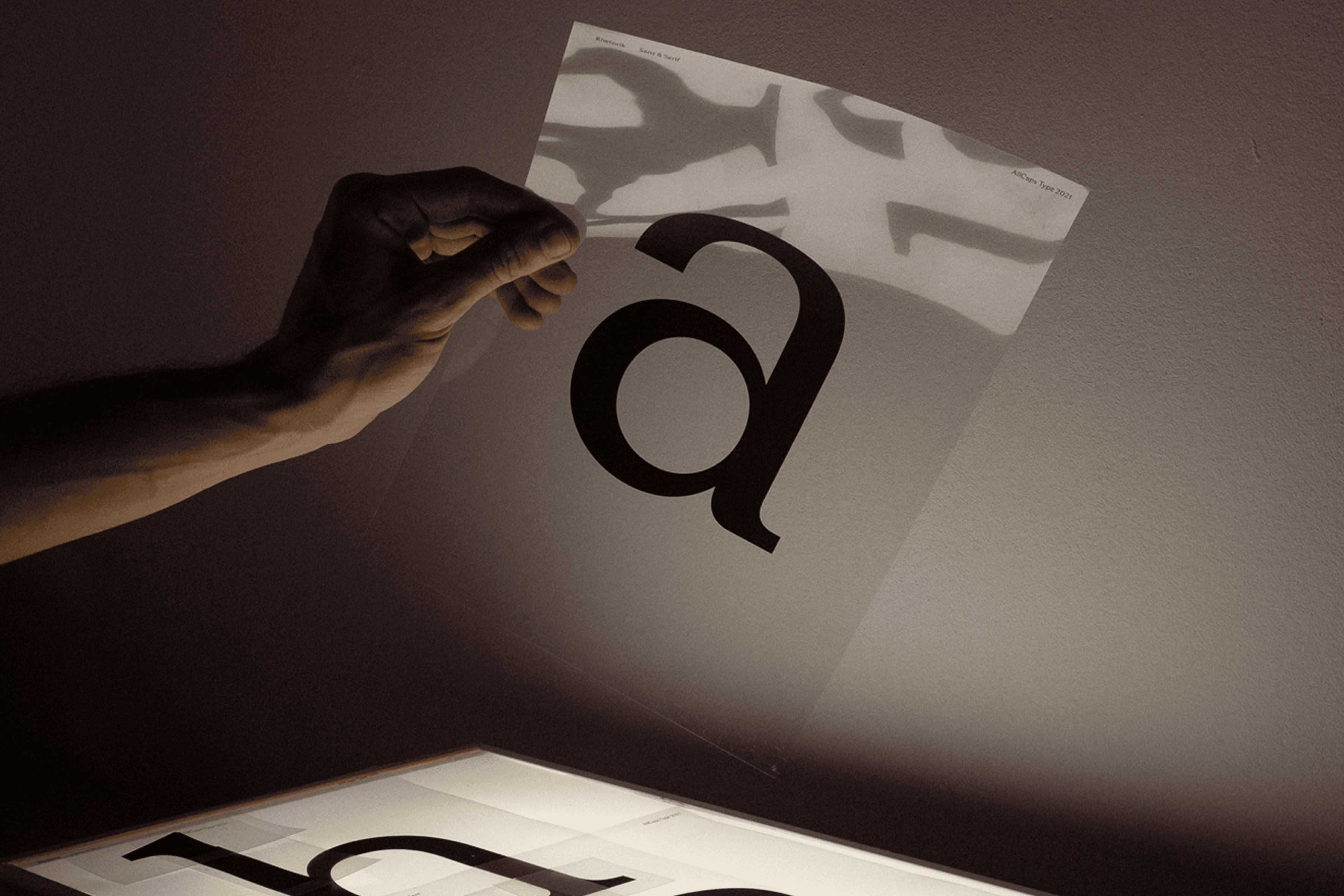 Black print on acetate to demonstrate analogue corner elements – a reference to the drawing process of Otl Aicher’s Rotis.